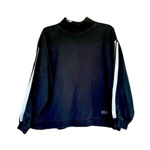 Liz & Co Black Mock Neck Knit Sweater Cotton Blend Women’s Large